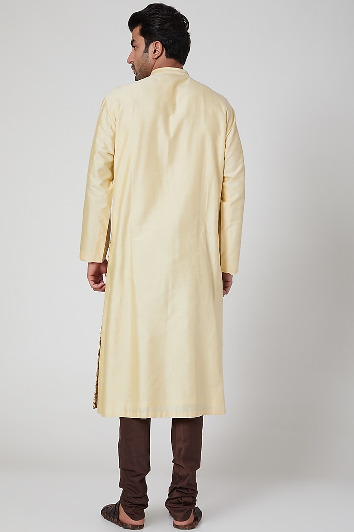 Beige Embroidered Classic Kurta Set by Aditya Dugar at Pernia's Pop Up Shop