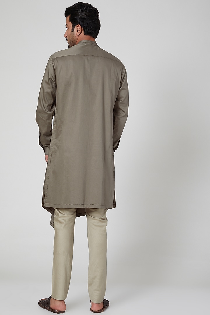 Brown Pleated Kurta Set by Aditya Dugar at Pernia's Pop Up Shop