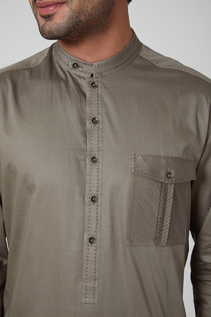 Brown Pleated Kurta Set by Aditya Dugar at Pernia's Pop Up Shop