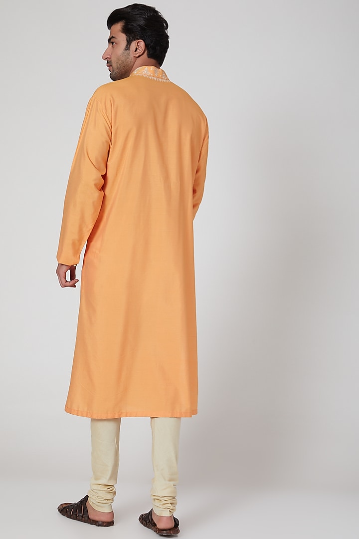 Orange Embroidered Kurta Set by Aditya Dugar at Pernia's Pop Up Shop