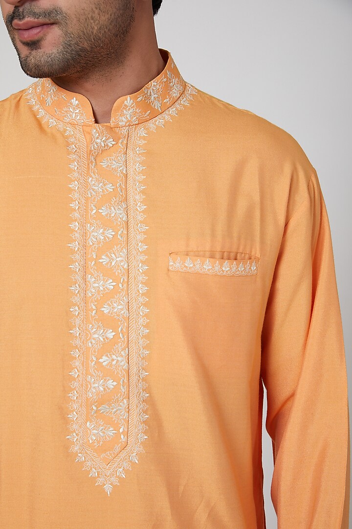Orange Embroidered Kurta Set by Aditya Dugar at Pernia's Pop Up Shop