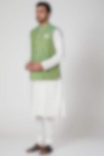 Green Printed Waistcoat by Aditya Dugar