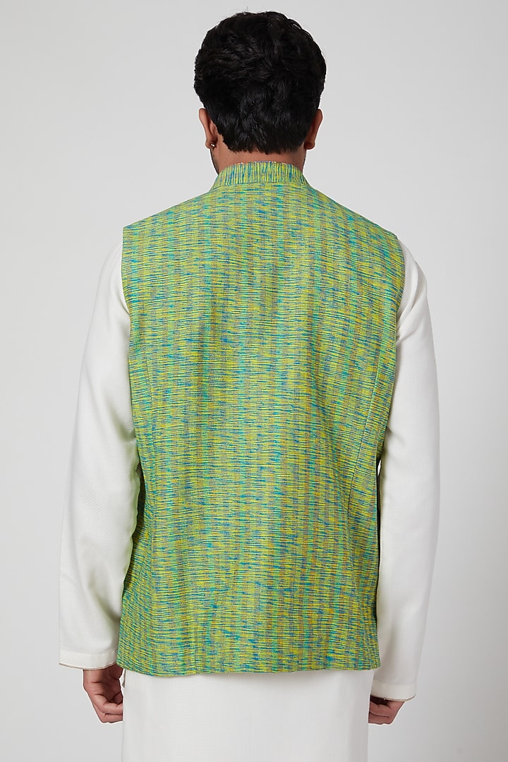 Green Printed Waistcoat by Aditya Dugar at Pernia's Pop Up Shop