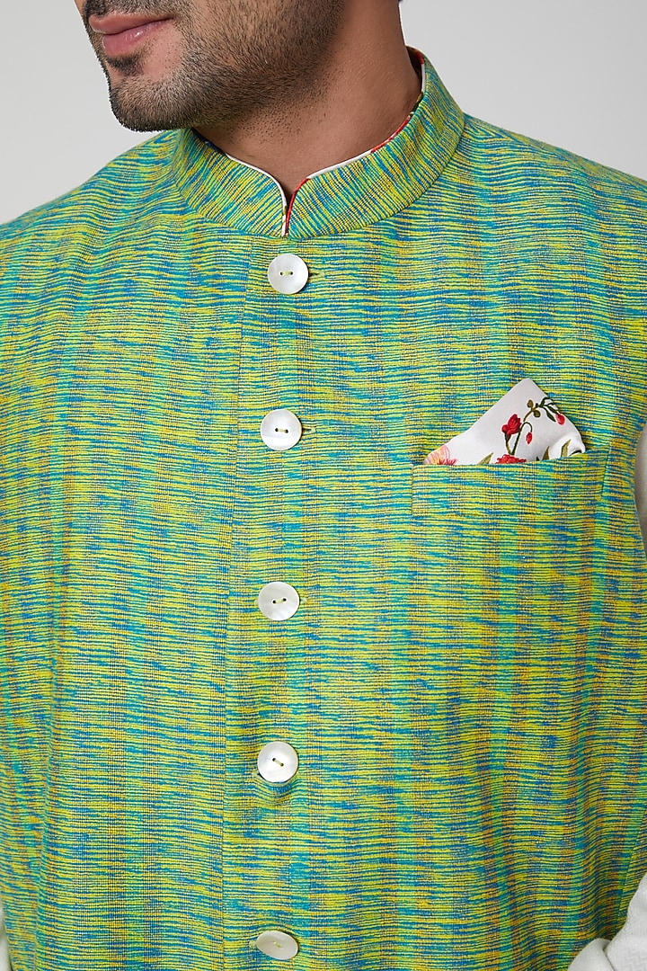 Green Printed Waistcoat by Aditya Dugar at Pernia's Pop Up Shop