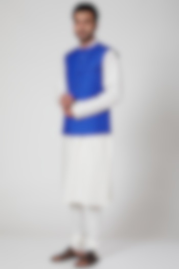 Blue Silk Waistcoat by Aditya Dugar