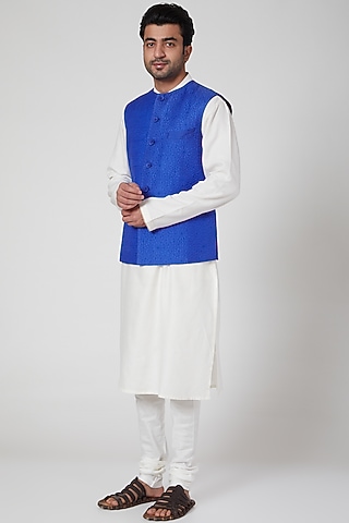 Blue Silk Waistcoat by Aditya Dugar