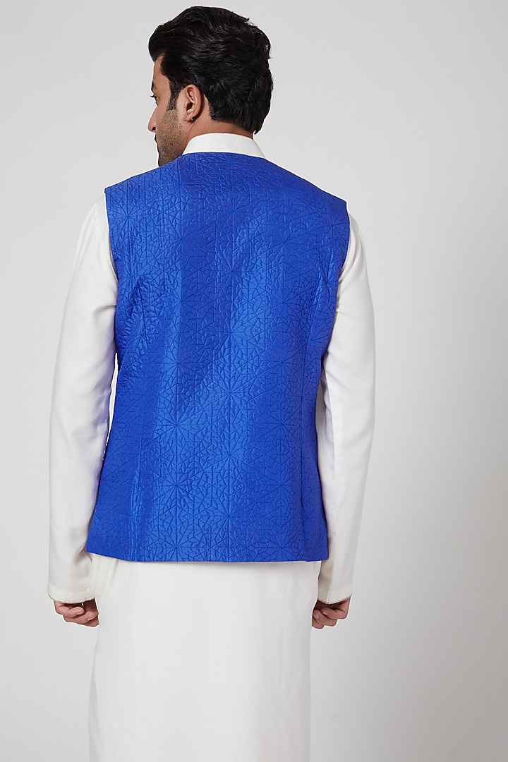 Blue Silk Waistcoat by Aditya Dugar at Pernia's Pop Up Shop