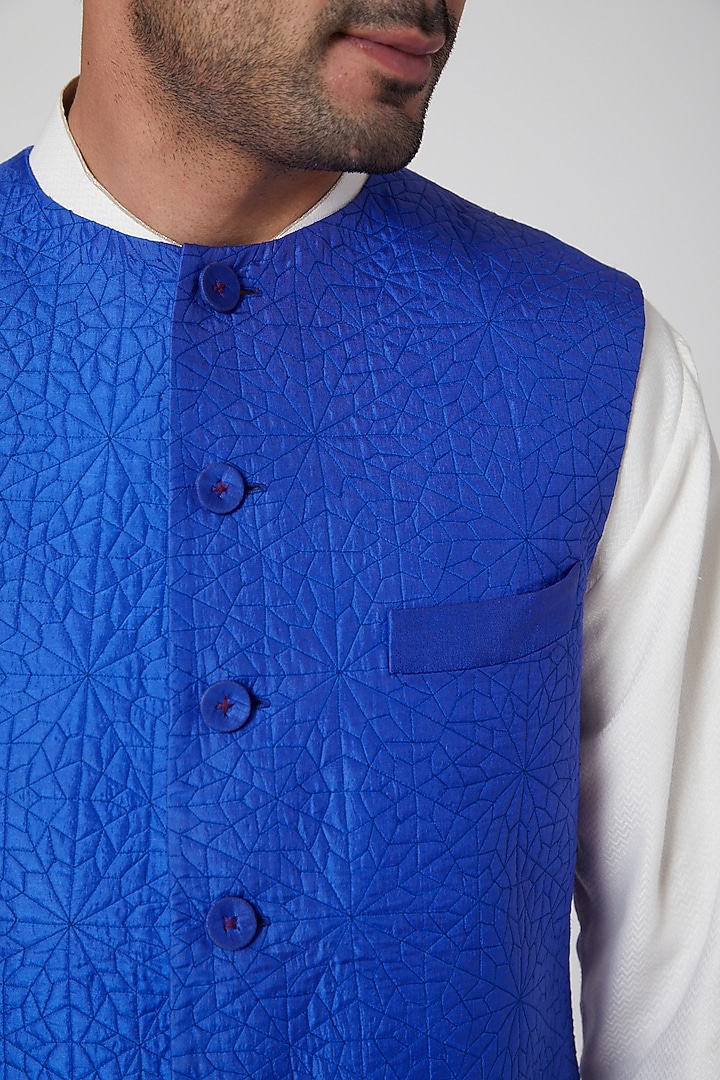 Blue Silk Waistcoat by Aditya Dugar at Pernia's Pop Up Shop