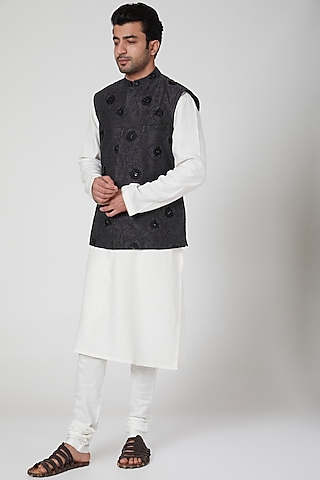 Blue Embroidered Waistcoat by Aditya Dugar