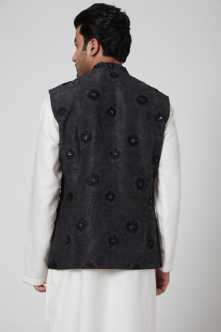 Blue Embroidered Waistcoat by Aditya Dugar at Pernia's Pop Up Shop