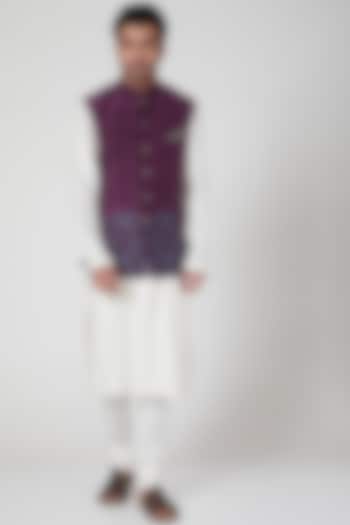Purple Embroidered Waistcoat by Aditya Dugar