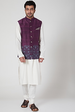 Purple Embroidered Waistcoat by Aditya Dugar