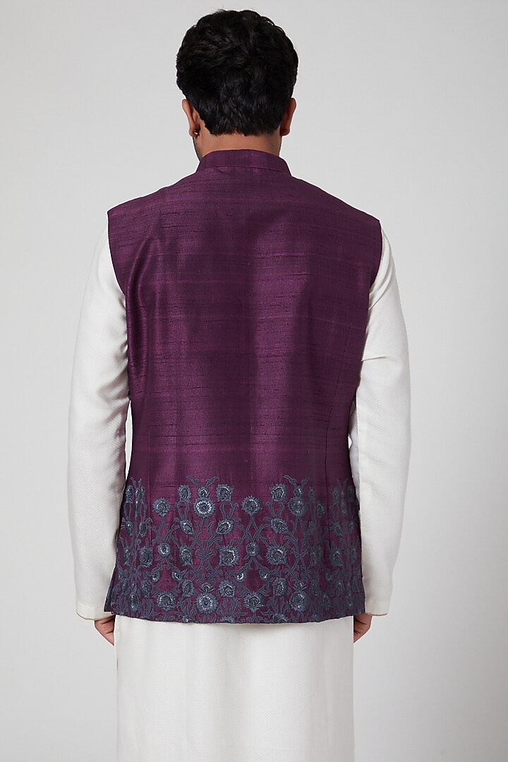 Purple Embroidered Waistcoat by Aditya Dugar at Pernia's Pop Up Shop