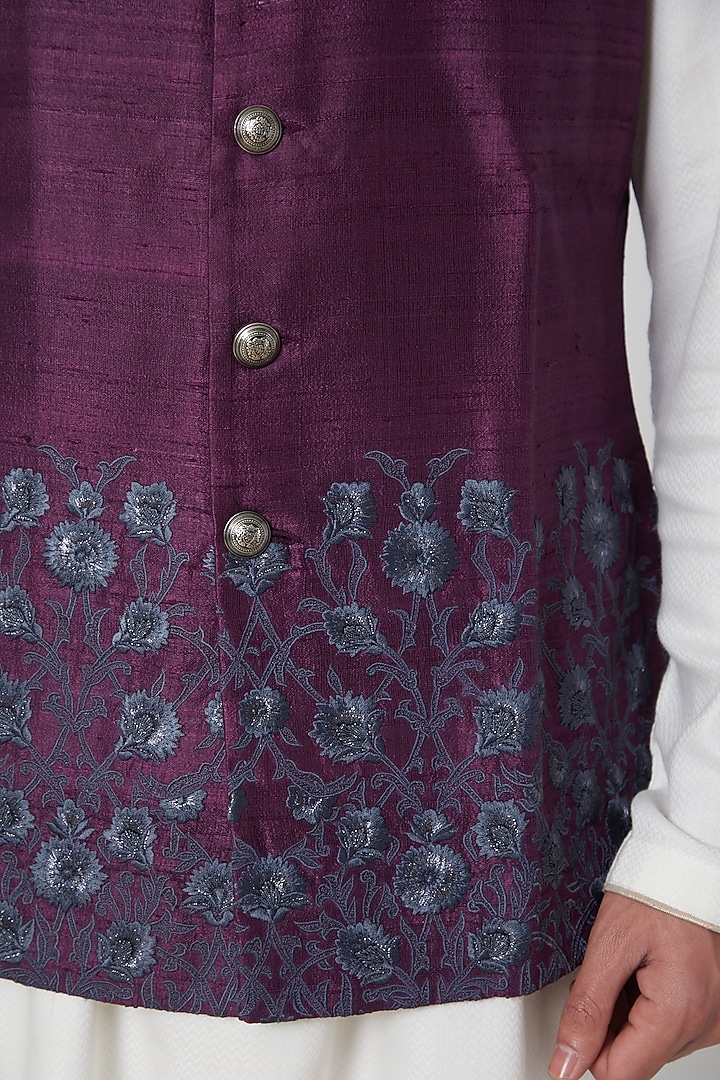 Purple Embroidered Waistcoat by Aditya Dugar at Pernia's Pop Up Shop
