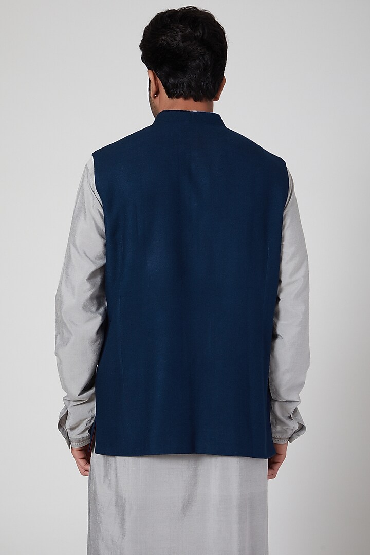 Blue Printed Classic Waistcoat by Aditya Dugar at Pernia's Pop Up Shop