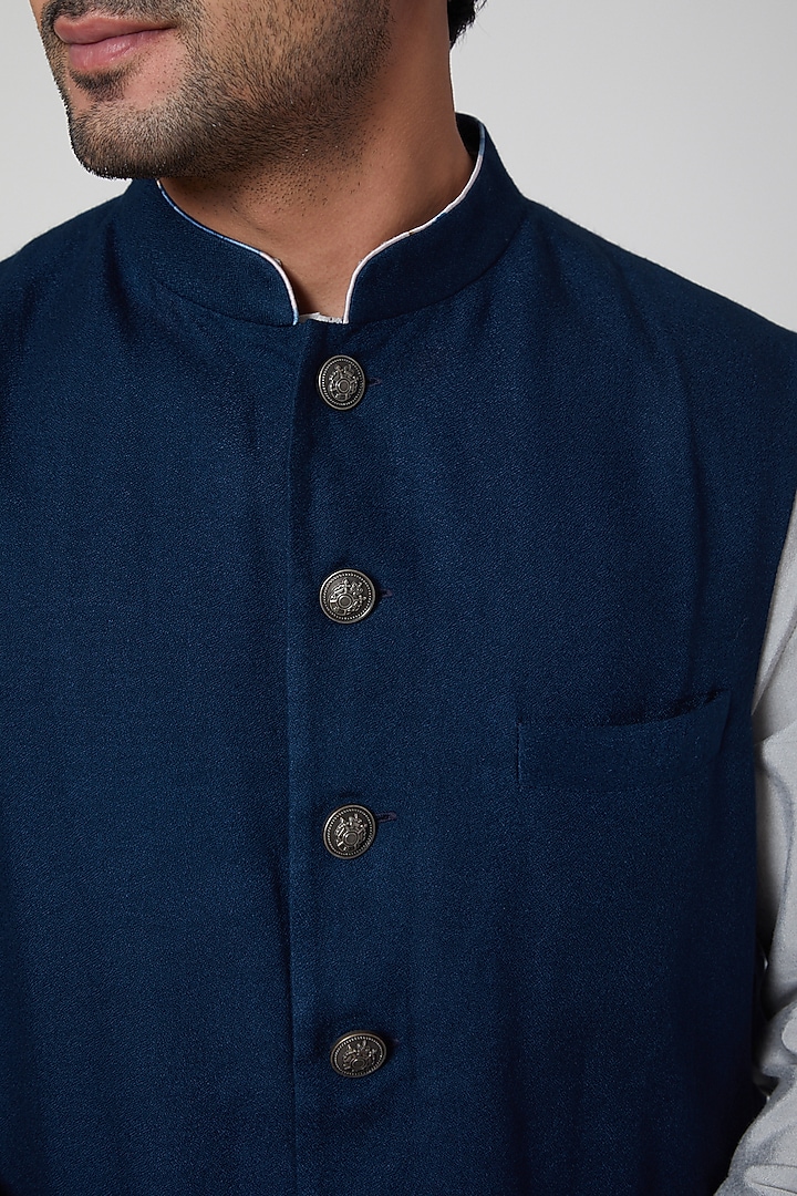 Blue Printed Classic Waistcoat by Aditya Dugar at Pernia's Pop Up Shop