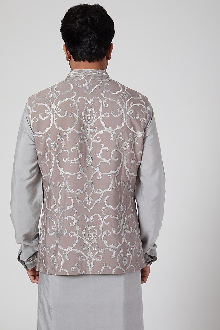 Grey Embroidered Waistcoat by Aditya Dugar at Pernia's Pop Up Shop
