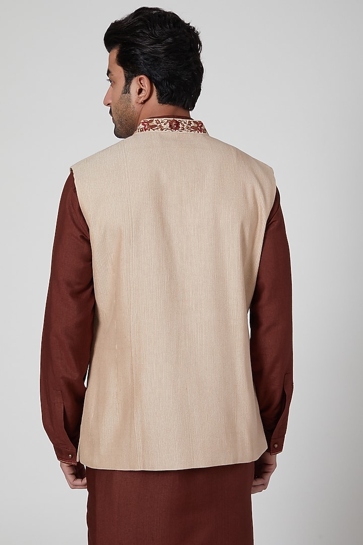 Beige Embroidered Waistcoat by Aditya Dugar at Pernia's Pop Up Shop