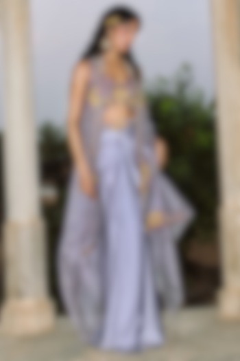 Lilac Armani Satin Draped Skirt Set by Aditi Gupta at Pernia's Pop Up Shop