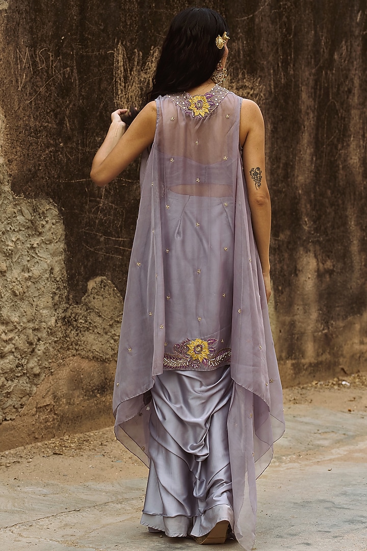 Lilac Armani Satin Draped Skirt Set by Aditi Gupta at Pernia's Pop Up Shop