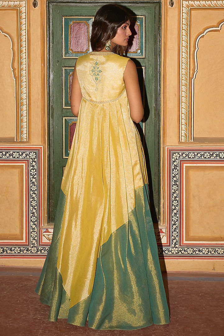 Lemon Yellow Chanderi Tissue Choga Wedding Anarkali by Aditi Gupta at Pernia's Pop Up Shop