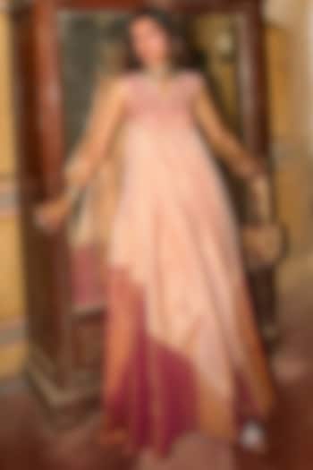 Rose Gold Chanderi Tissue Choga Wedding Anarkali by Aditi Gupta at Pernia's Pop Up Shop