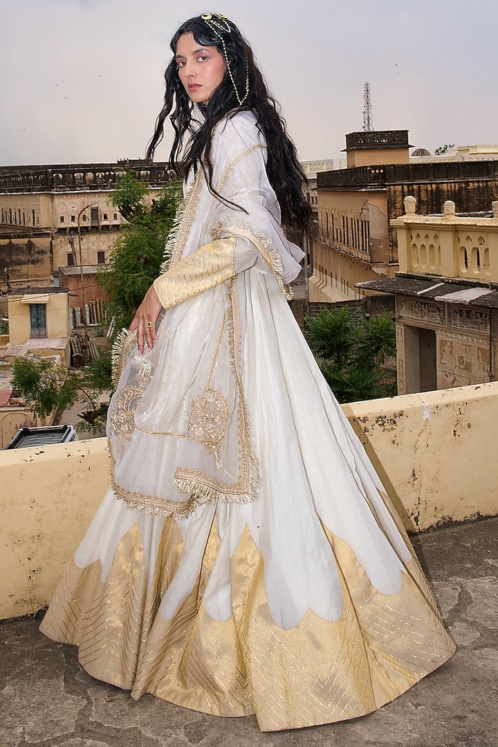 Ivory Chanderi Tissue Gota Textured Angrakha Set by Aditi Gupta at Pernia's Pop Up Shop