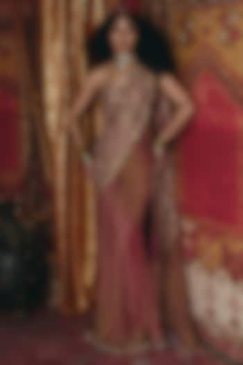 Blush Pink Crushed Tissue Thread Work Pre-Draped Reception Saree Set by Aditi Gupta at Pernia's Pop Up Shop