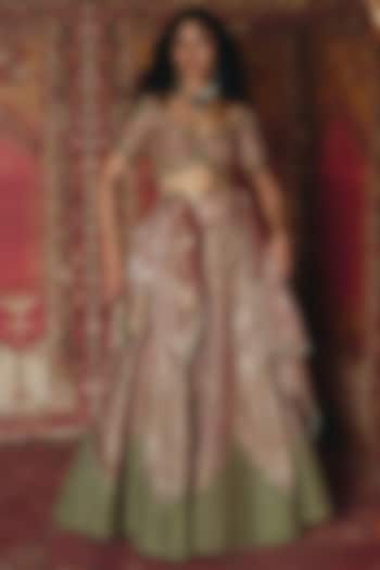 Multi-Colored Banarasi & Pure Tissue Floral Embroidered Bridal Lehenga Set by Aditi Gupta at Pernia's Pop Up Shop