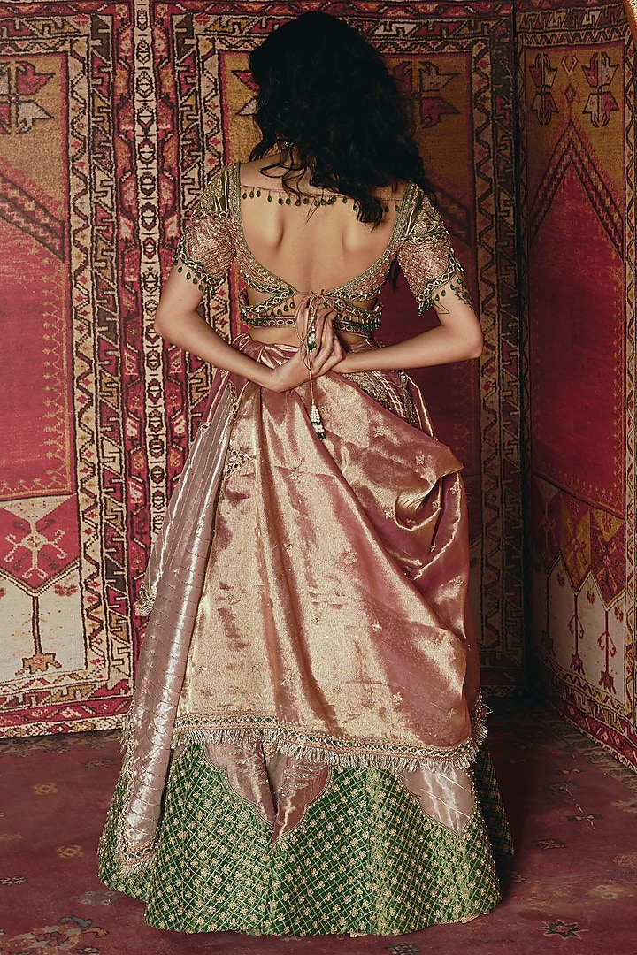 Multi-Colored Banarasi & Pure Tissue Floral Embroidered Bridal Lehenga Set by Aditi Gupta at Pernia's Pop Up Shop