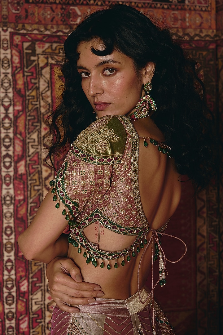 Multi-Colored Banarasi & Pure Tissue Floral Embroidered Bridal Lehenga Set by Aditi Gupta at Pernia's Pop Up Shop