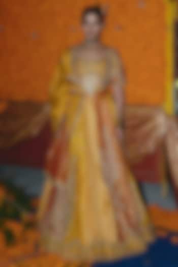 Yellow & Ochre Banarsi Silk Zardosi Embroidered Bridal Lehenga Set by Aditi Gupta at Pernia's Pop Up Shop