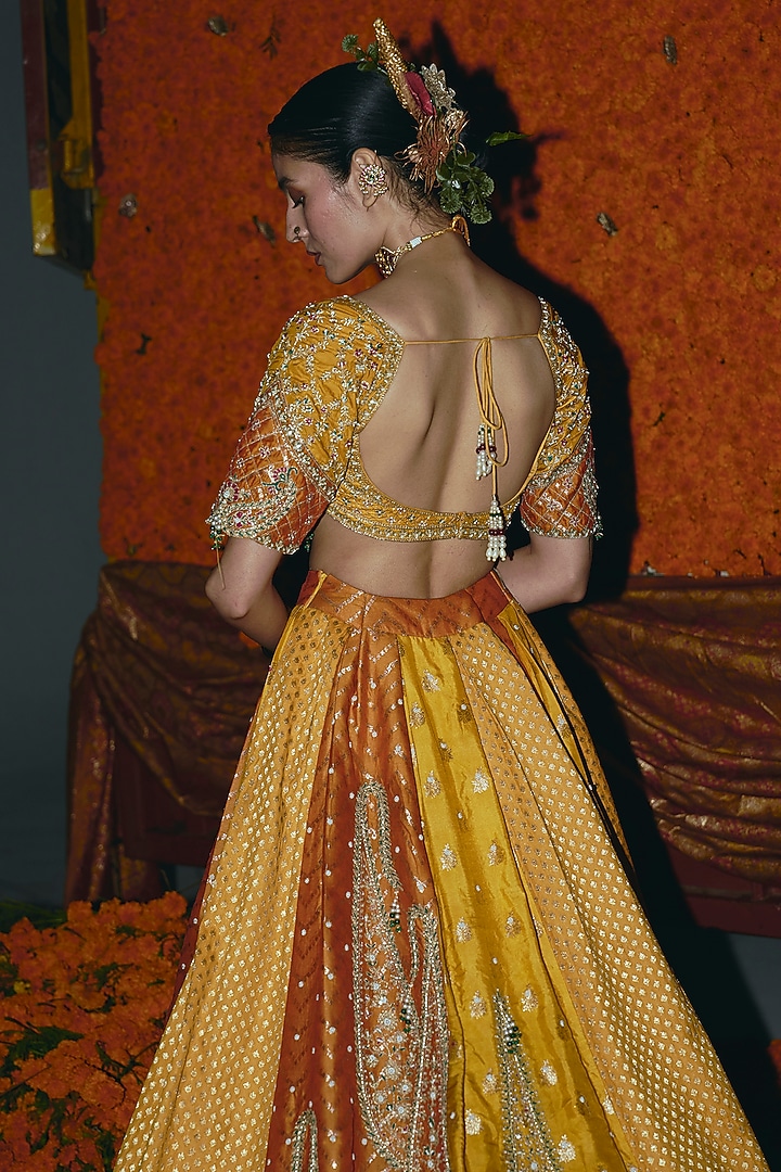 Yellow & Ochre Banarsi Silk Zardosi Embroidered Bridal Lehenga Set by Aditi Gupta at Pernia's Pop Up Shop