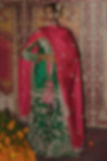 Green Soft Silk Embroidered Bridal Sharara Set by Aditi Gupta at Pernia's Pop Up Shop