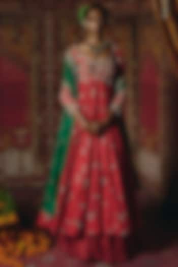 Red Soft Silk Zardosi Embroidered Bridal Anarkali Set by Aditi Gupta at Pernia's Pop Up Shop