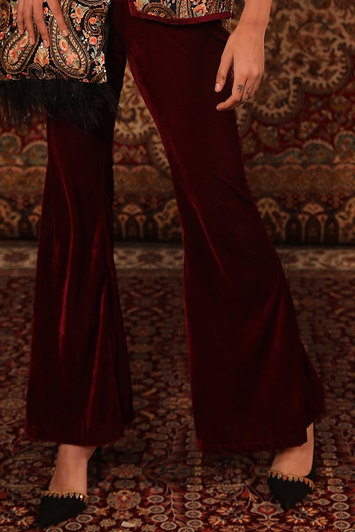 Wine Velvet Pant Set by Aditi Gupta at Pernia's Pop Up Shop