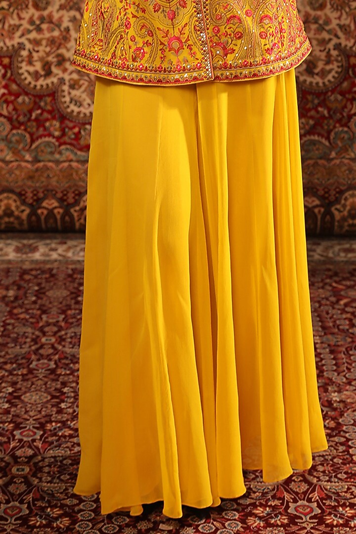 Mustard Satin Embroidered Jacket Set by Aditi Gupta at Pernia's Pop Up Shop