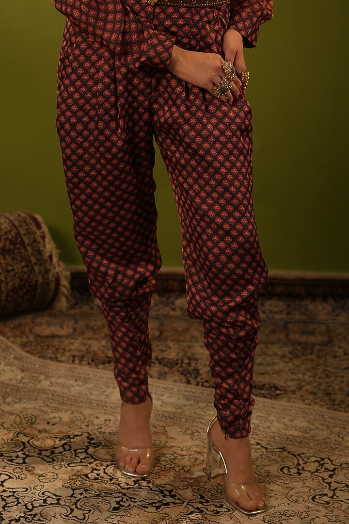 Maroon Satin Aari Work Jumpsuit With Belt by Aditi Gupta at Pernia's Pop Up Shop