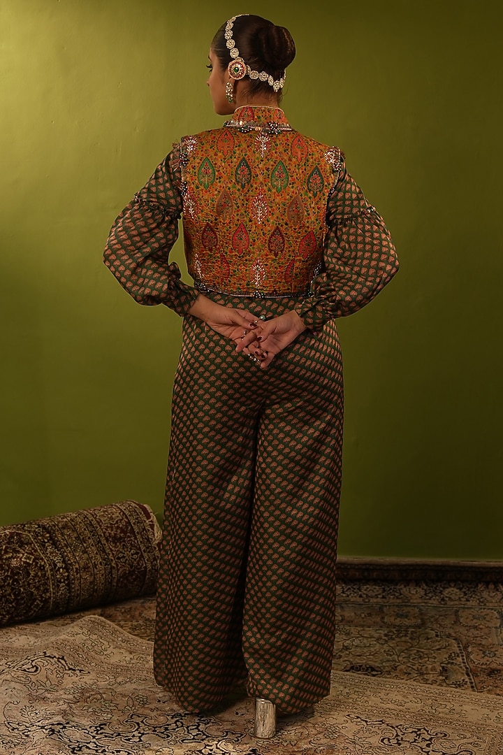 Green Satin Georgette Pearl Work Jumpsuit by Aditi Gupta at Pernia's Pop Up Shop