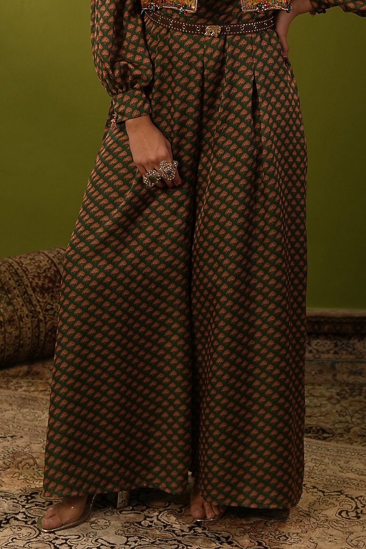 Green Satin Georgette Pearl Work Jumpsuit by Aditi Gupta at Pernia's Pop Up Shop