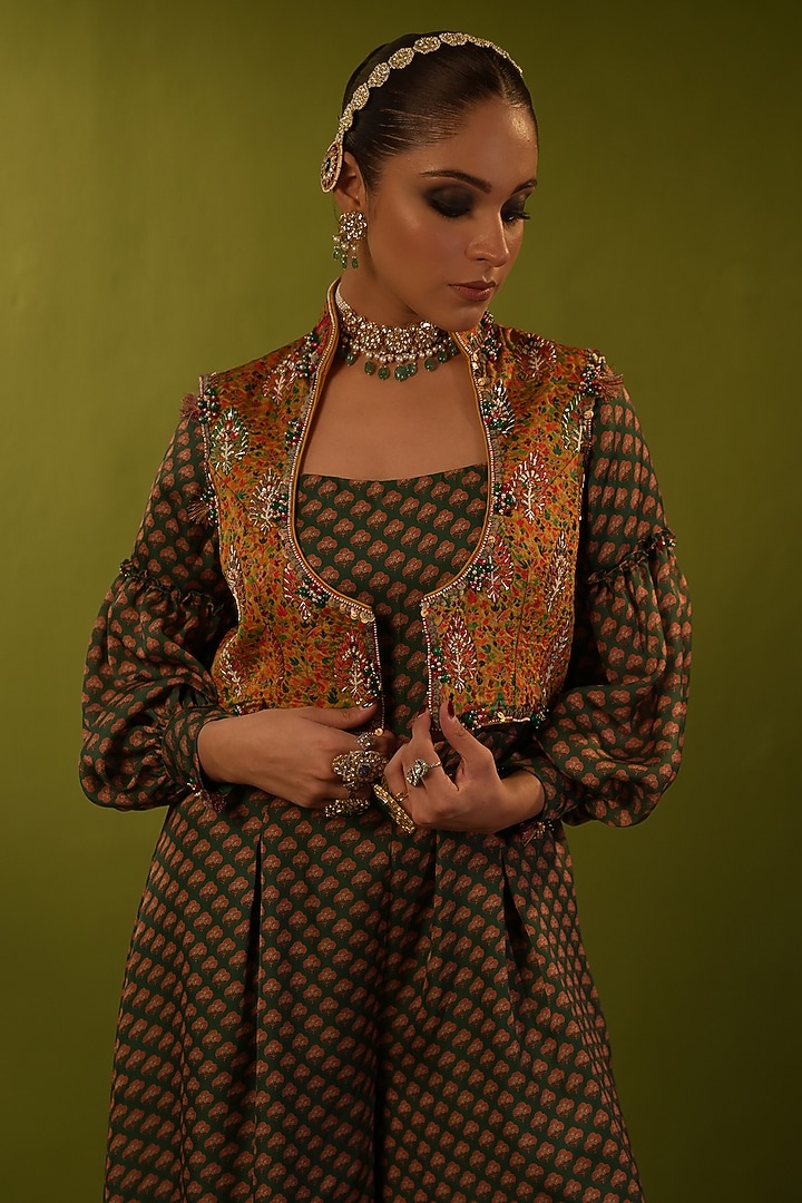 Green Satin Georgette Pearl Work Jumpsuit by Aditi Gupta at Pernia's Pop Up Shop