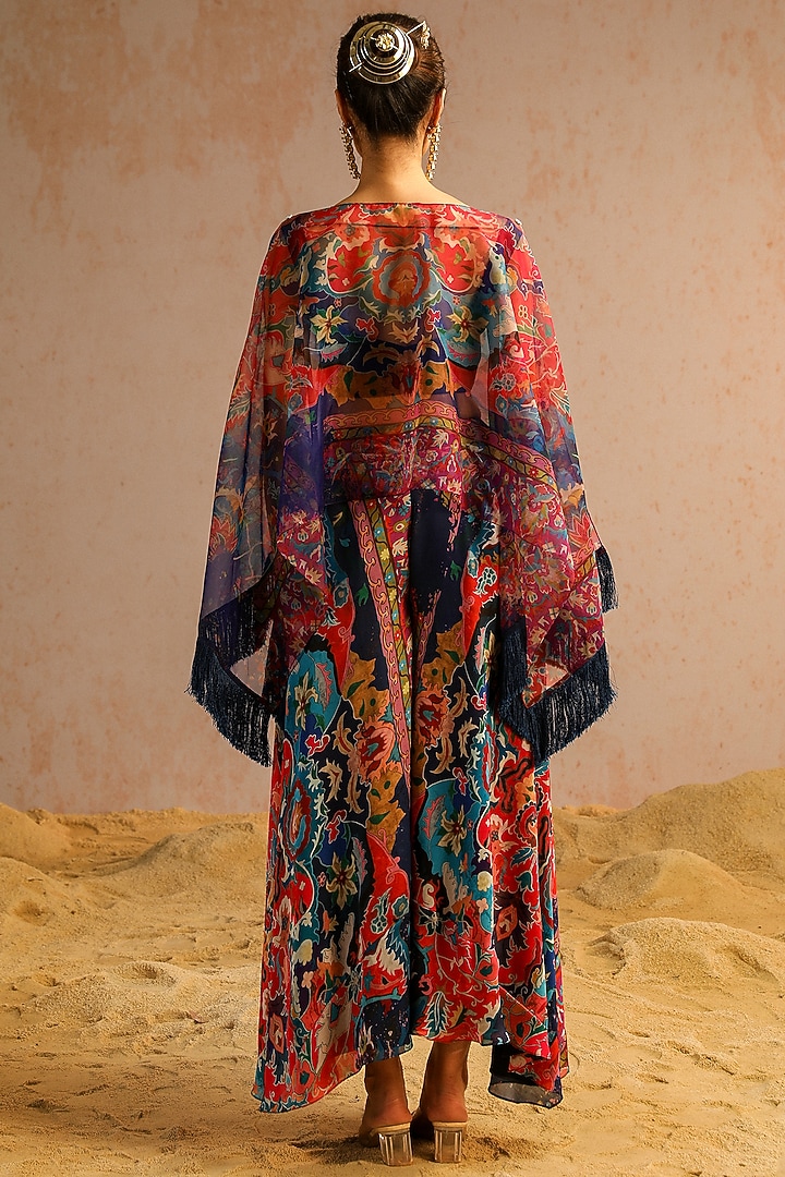 Blue Organza Sequins Work Cape Set by Aditi Gupta at Pernia's Pop Up Shop