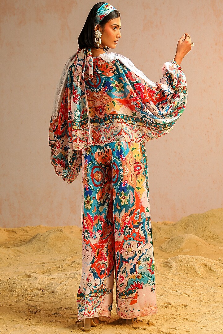 Ivory Georgette Satin Motif Printed Pant Set by Aditi Gupta at Pernia's Pop Up Shop