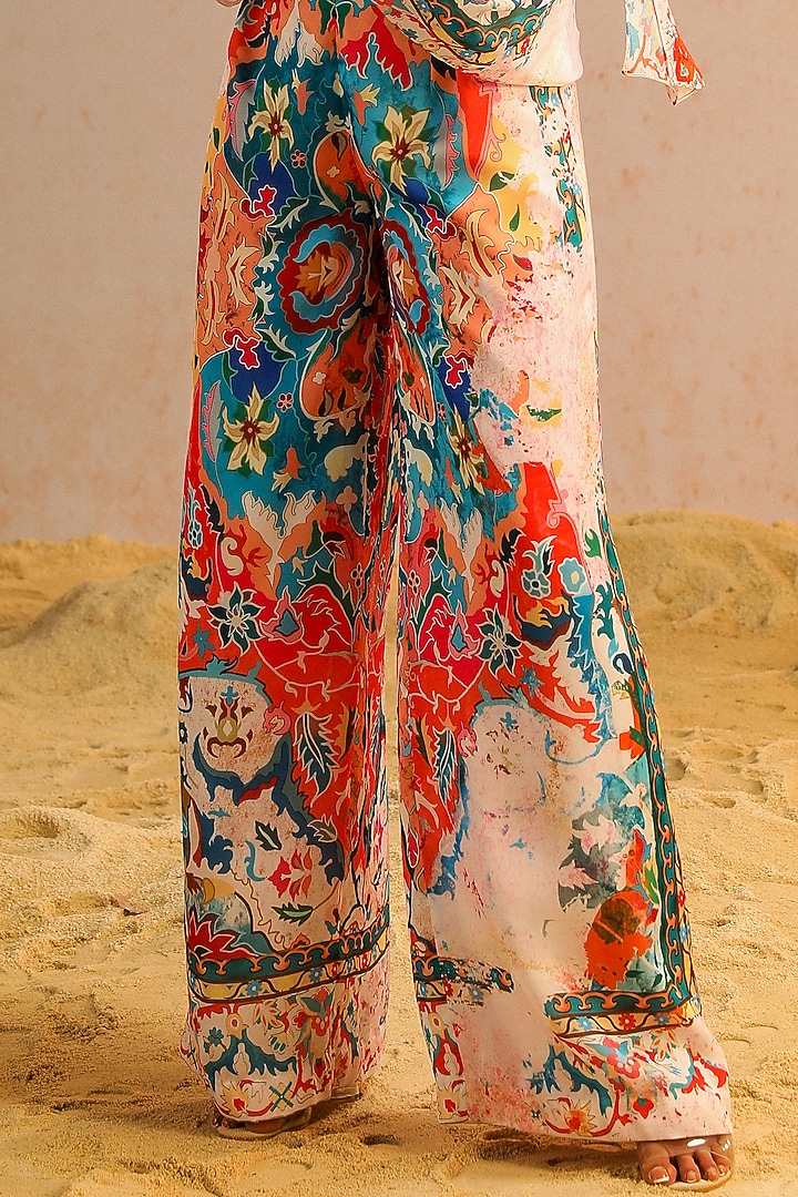 Ivory Georgette Satin Motif Printed Pant Set by Aditi Gupta at Pernia's Pop Up Shop
