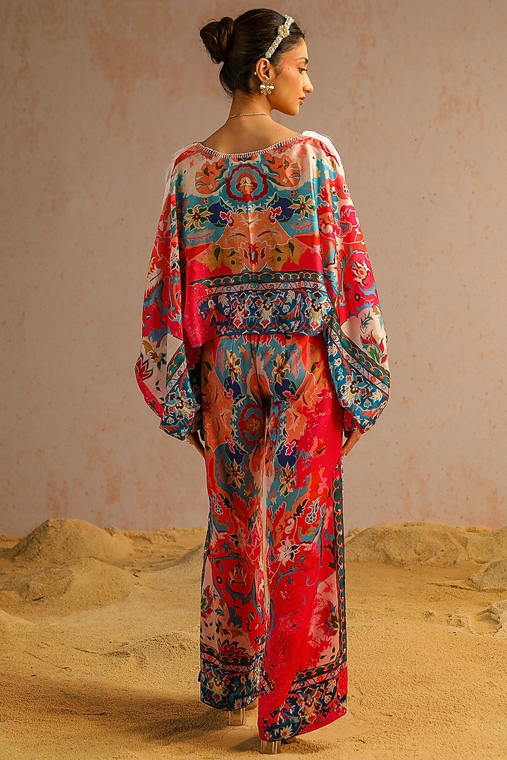 Hot Pink Georgette Satin Motif Printed Pant Set by Aditi Gupta at Pernia's Pop Up Shop