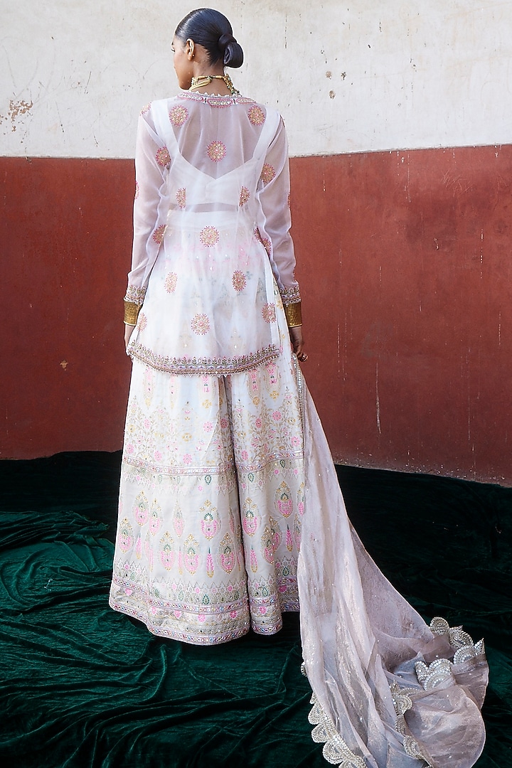 Ivory Chanderi Silk Banarsi Wedding Sharara Set by Aditi Gupta at Pernia's Pop Up Shop