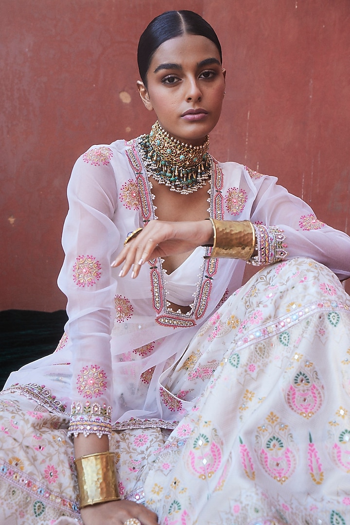 Ivory Chanderi Silk Banarsi Wedding Sharara Set by Aditi Gupta at Pernia's Pop Up Shop