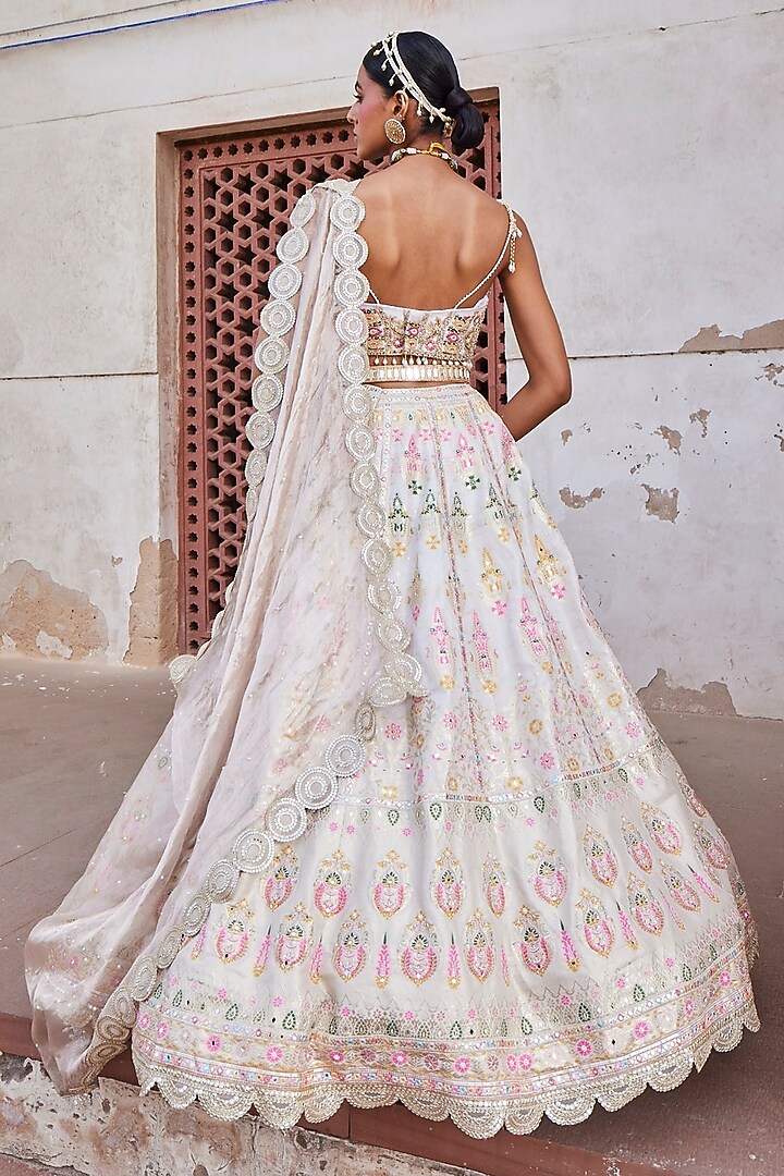 Ivory Chanderi Silk Banarsi Wedding Lehenga Set by Aditi Gupta at Pernia's Pop Up Shop