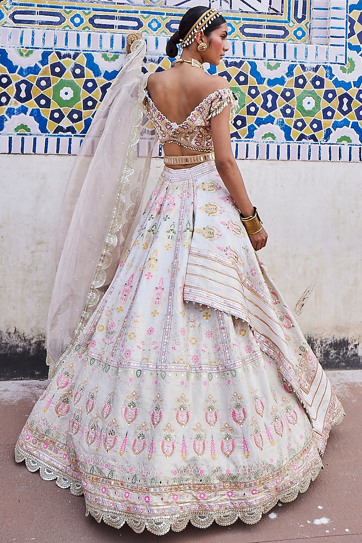 Ivory Chanderi Banarsi Wedding Lehenga Set by Aditi Gupta at Pernia's Pop Up Shop