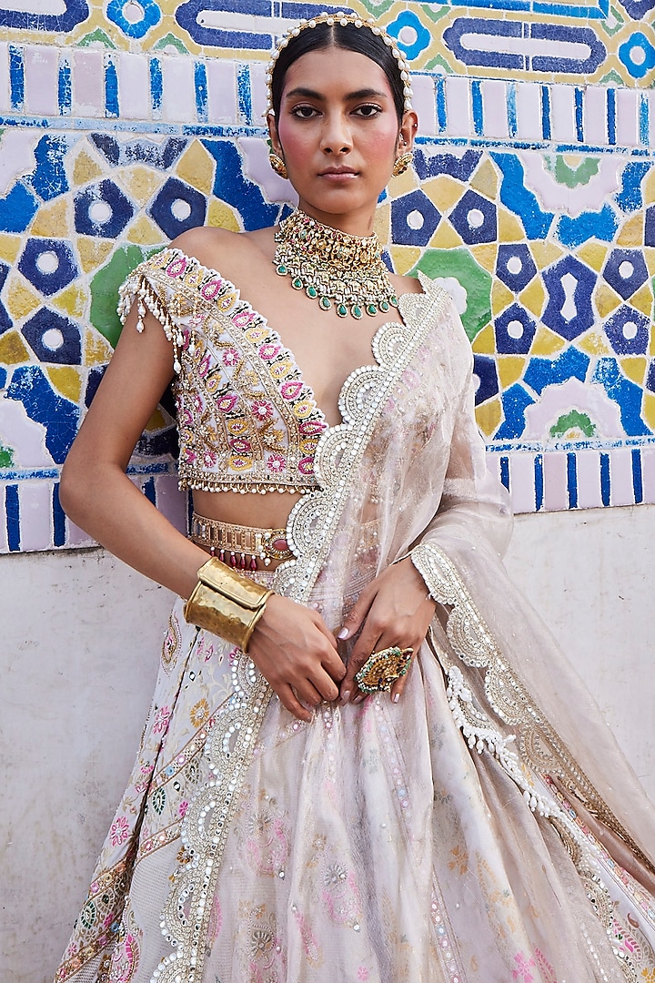 Ivory Chanderi Banarsi Wedding Lehenga Set by Aditi Gupta at Pernia's Pop Up Shop